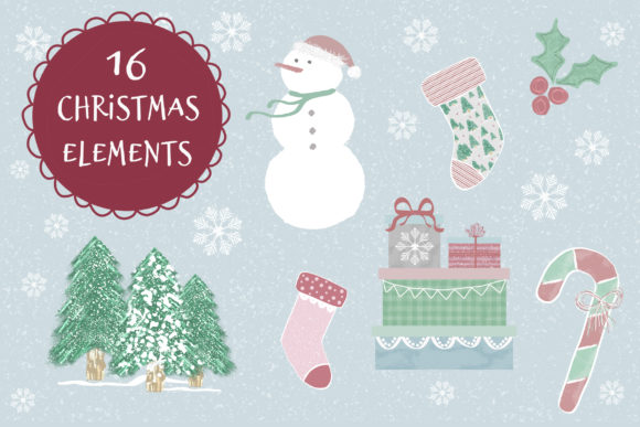 16 Christmas Elements Watercolor Illustrations