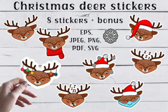 Christmas Deer Stickers SVG, PNG Files