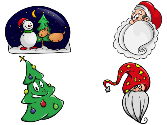 Christmas Four Bundle Snow Globe Santa Illustrations
