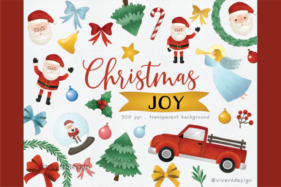 Christmas Joy Watercolor Clip Art Illustrations