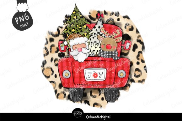 Christmas Santa Red Truck Sublimation Illustrations