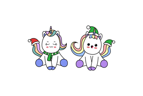 Christmas Unicorn Design Set Vector