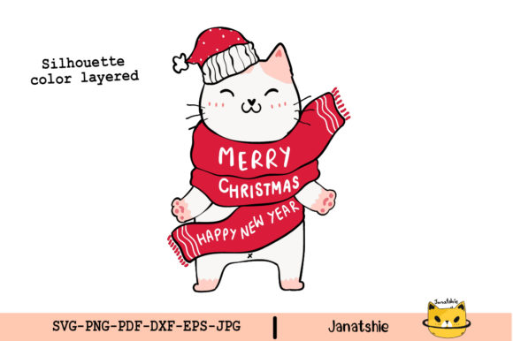 Happy New Year and Merry Christmas Cat Illustrations