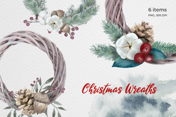 Watercolor Christmas Wreaths Illustrations