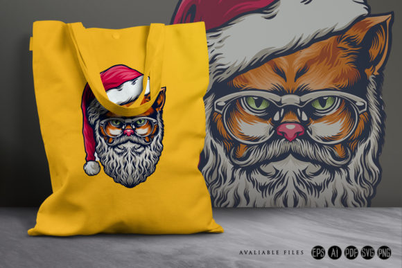 Wild Cat Merry Christmas with Glasses Illustrations